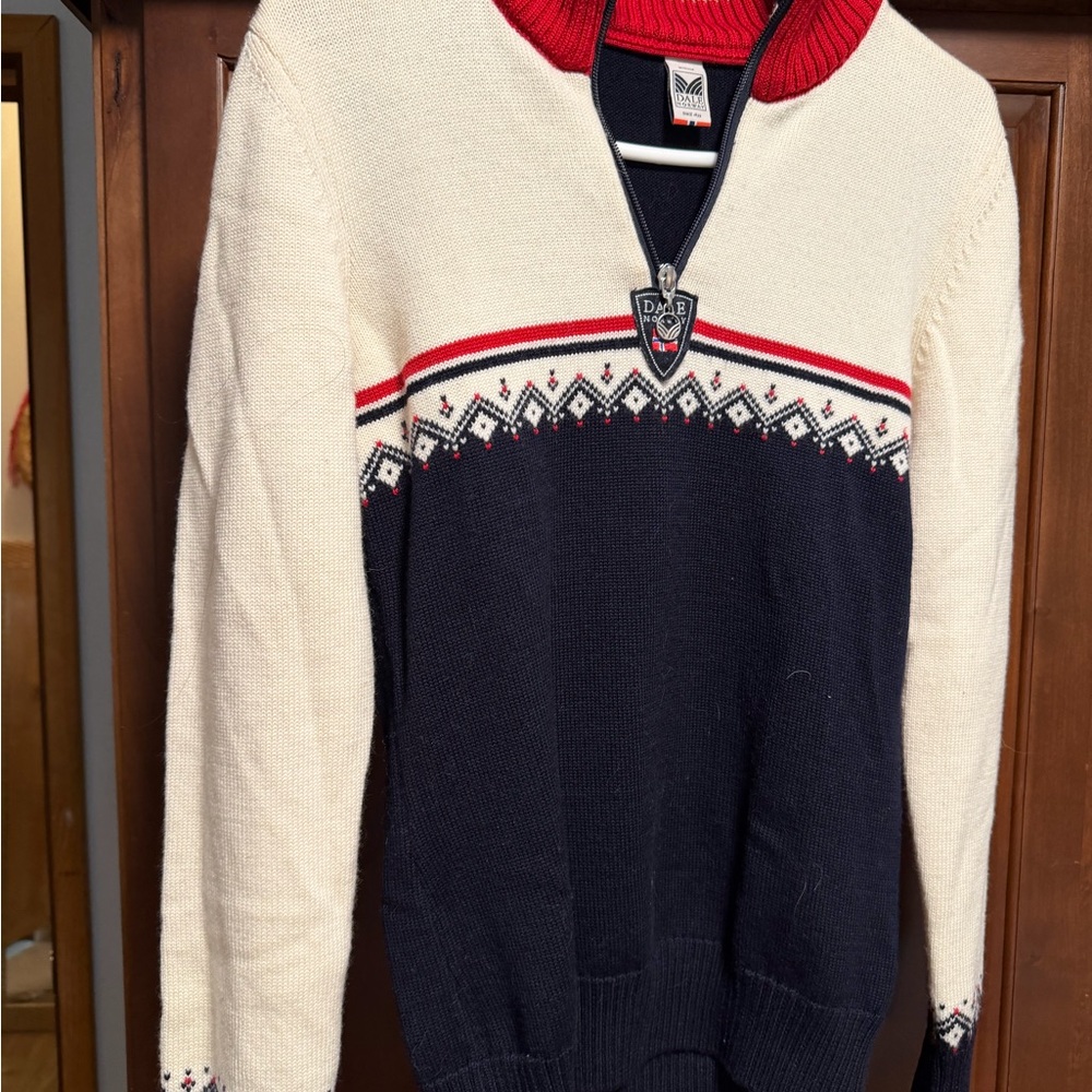 Dale of Norway Women's Navy, Cream & Red Half-Zip Turtleneck Sweater - Picture 4 of 7